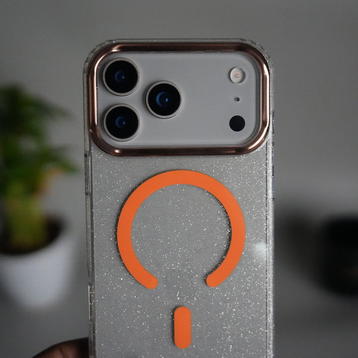 iPhone 17 Series Glitter MagSafe Case | Transparent Cover with Sparkle Finish &amp; Metallic Camera Bumper