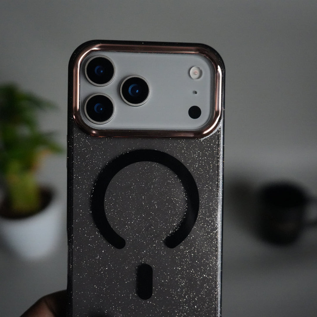 iPhone 17 Series Glitter MagSafe Case | Transparent Cover with Sparkle Finish &amp; Metallic Camera Bumper