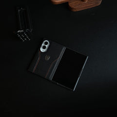 Racing-Inspired Leather-Texture Case for Samsung Galaxy Z Fold 8 | Sporty Stitching & Shield Emblem Design