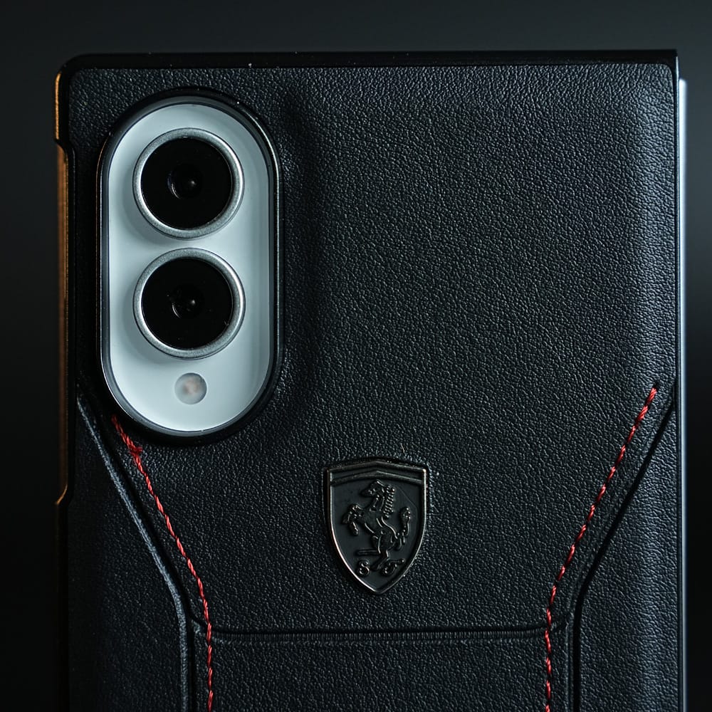 Racing-Inspired Leather-Texture Case for Samsung Galaxy Z Fold 8 | Sporty Stitching & Shield Emblem Design