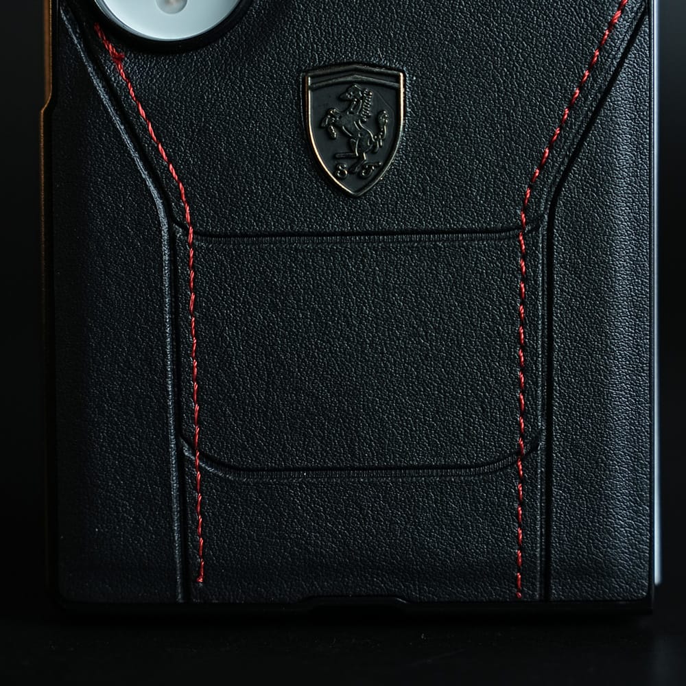 Racing-Inspired Leather-Texture Case for Samsung Galaxy Z Fold 8 | Sporty Stitching & Shield Emblem Design