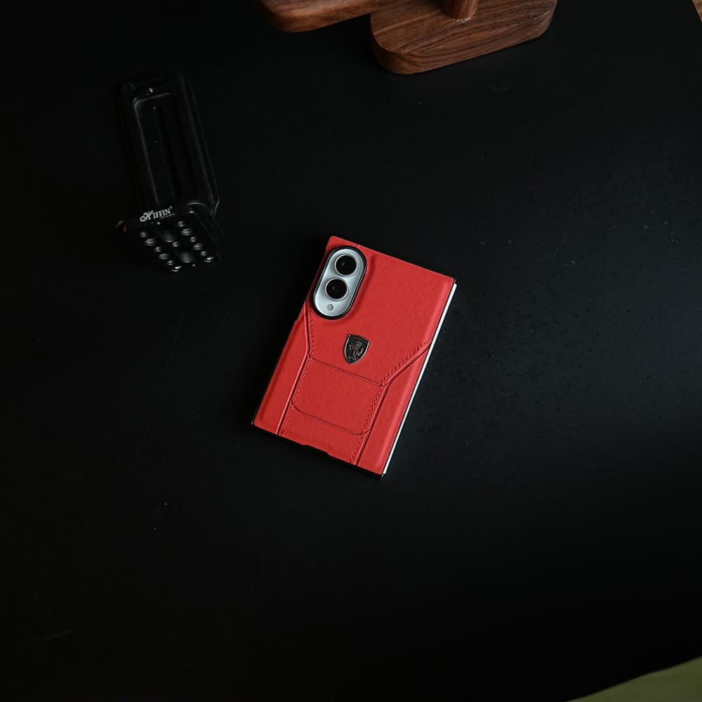 Racing-Inspired Leather-Texture Case for Samsung Galaxy Z Fold 8 | Sporty Stitching & Shield Emblem Design