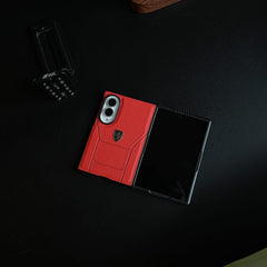 Racing-Inspired Leather-Texture Case for Samsung Galaxy Z Fold 8 | Sporty Stitching & Shield Emblem Design