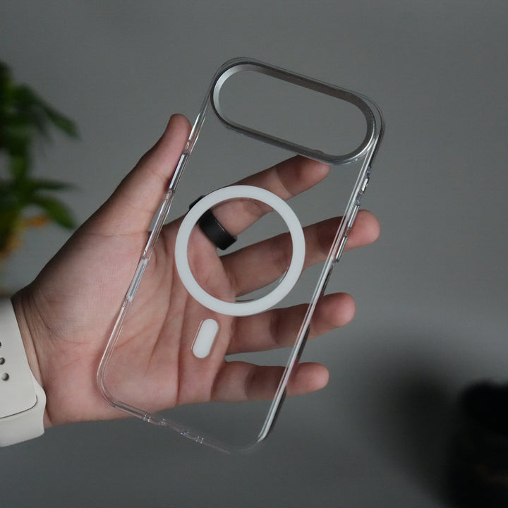 iPhone 17 Air Hard Crystal Transparent MagSafe Case | Anti-Yellow Clear Back Cover with Metal Camera Bump