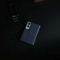 Racing-Inspired Leather-Texture Case for Samsung Galaxy Z Fold 8 | Sporty Stitching & Shield Emblem Design