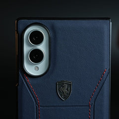Racing-Inspired Leather-Texture Case for Samsung Galaxy Z Fold 8 | Sporty Stitching & Shield Emblem Design
