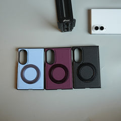 Carbon Fiber Texture Case for Samsung Galaxy Z Fold 8 | Rotating Metal Ring Stand Protective Cover