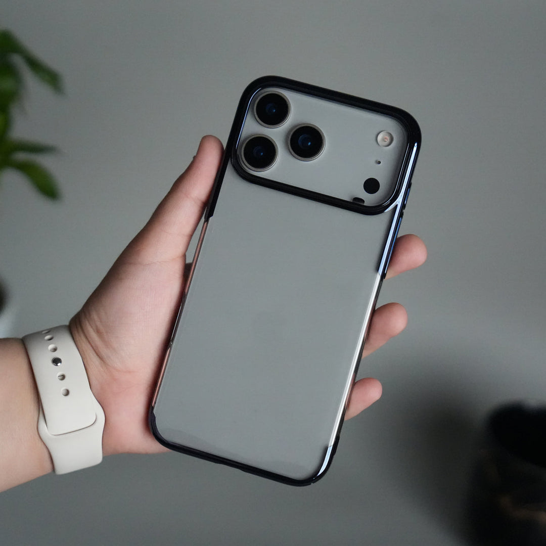 iPhone 17 Pro Max Clear Transparent Case | Slim Back Cover with Electroplated Edges | Blue