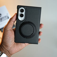 Carbon Fiber Texture Case for Samsung Galaxy Z Fold 8 | Rotating Metal Ring Stand Protective Cover