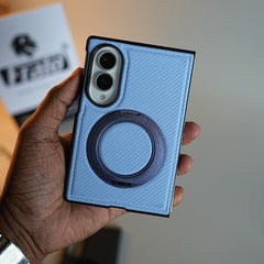 Carbon Fiber Texture Case for Samsung Galaxy Z Fold 8 | Rotating Metal Ring Stand Protective Cover