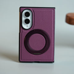 Carbon Fiber Texture Case for Samsung Galaxy Z Fold 8 | Rotating Metal Ring Stand Protective Cover