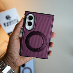 Carbon Fiber Texture Case for Samsung Galaxy Z Fold 8 | Rotating Metal Ring Stand Protective Cover