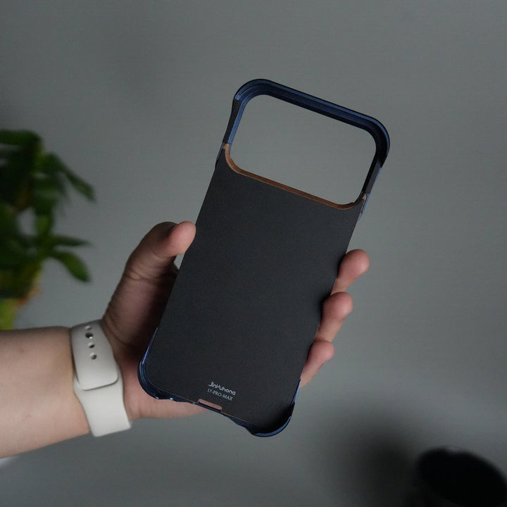 iPhone 17 Series Frameless Wooden Aluminium Case | Premium Metal Rotating Stand | Shockproof Luxury Wood Back Cover