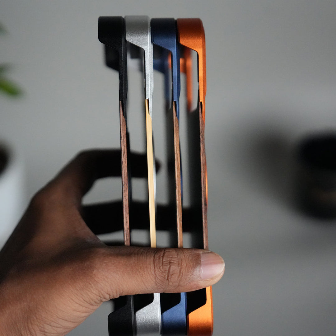 iPhone 17 Series Frameless Wooden Aluminium Case | Premium Metal Rotating Stand | Shockproof Luxury Wood Back Cover