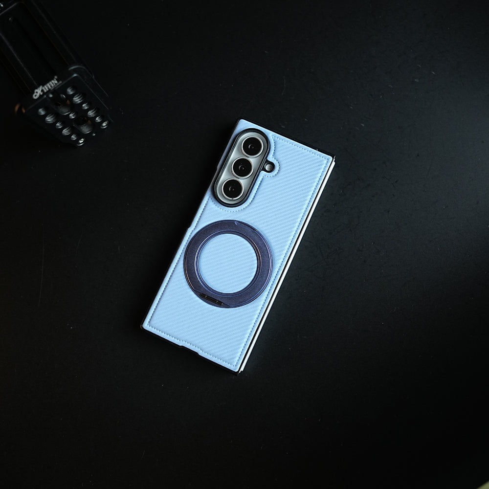 Carbon Fiber Texture Case for Samsung Galaxy Z Fold 8 Ultra | Rotating Metal Ring Stand Protective Cover