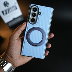 Carbon Fiber Texture Case for Samsung Galaxy Z Fold 8 Ultra | Rotating Metal Ring Stand Protective Cover
