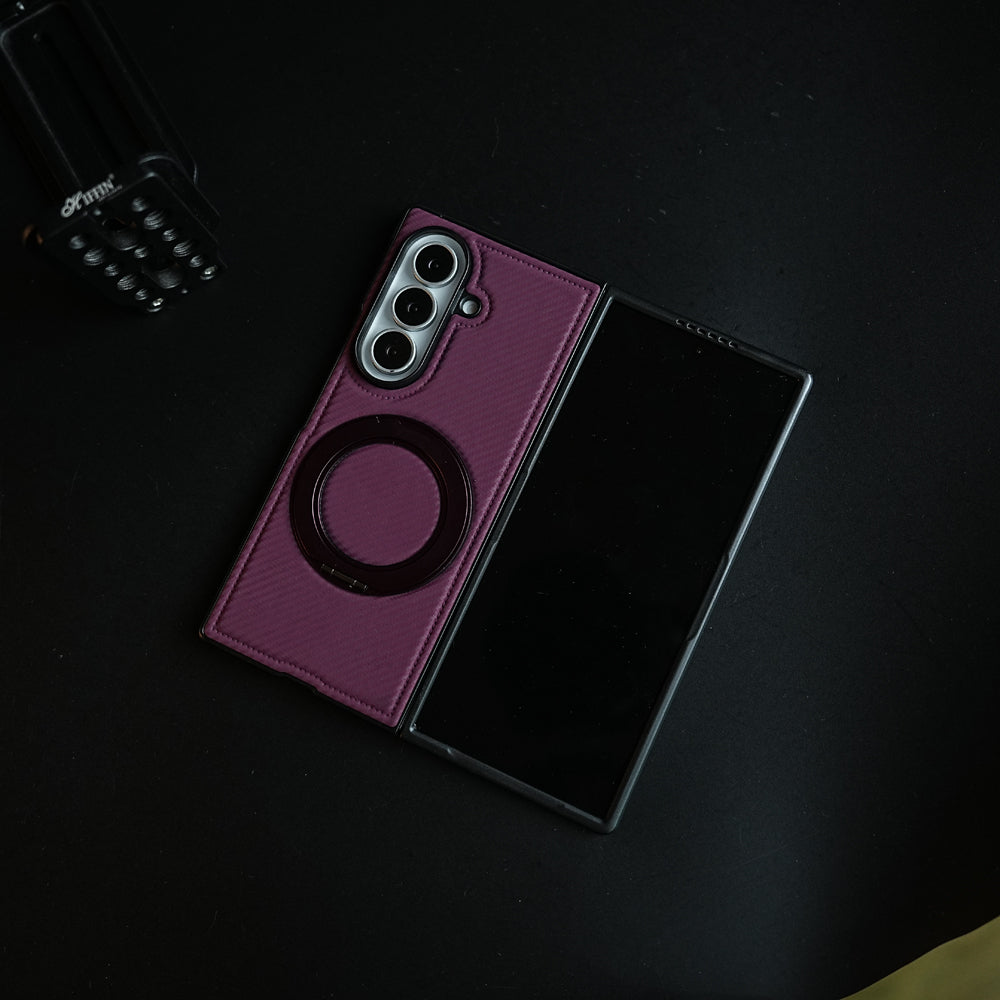 Carbon Fiber Texture Case for Samsung Galaxy Z Fold 8 Ultra | Rotating Metal Ring Stand Protective Cover