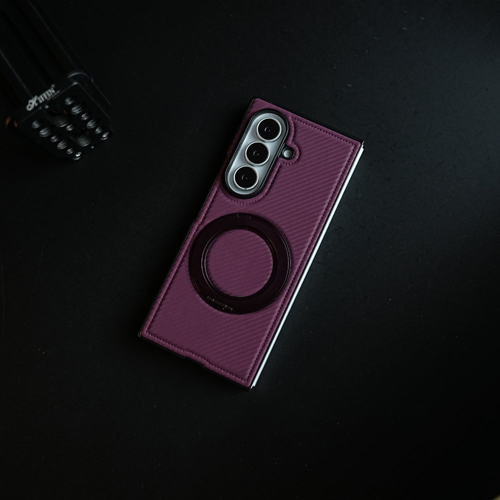 Carbon Fiber Texture Case for Samsung Galaxy Z Fold 8 Ultra | Rotating Metal Ring Stand Protective Cover