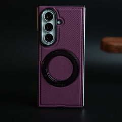 Carbon Fiber Texture Case for Samsung Galaxy Z Fold 8 Ultra | Rotating Metal Ring Stand Protective Cover