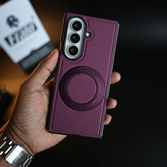 Carbon Fiber Texture Case for Samsung Galaxy Z Fold 8 Ultra | Rotating Metal Ring Stand Protective Cover