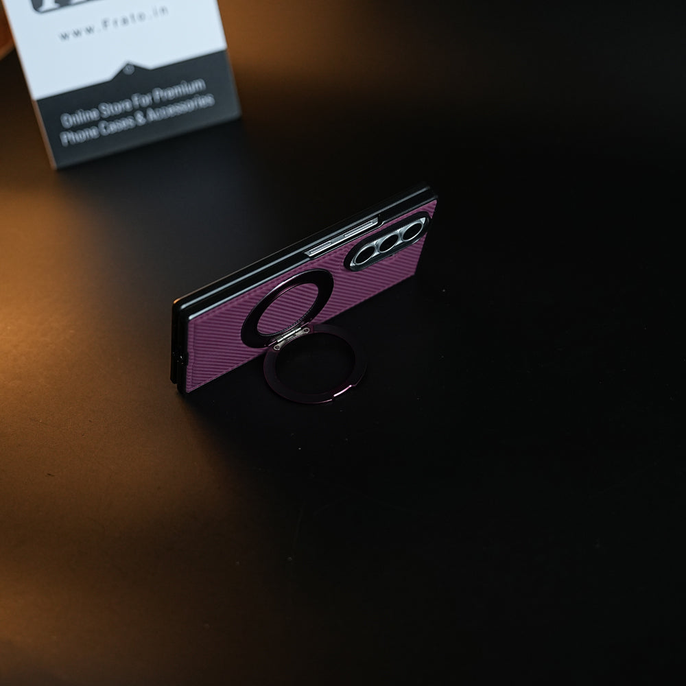 Carbon Fiber Texture Case for Samsung Galaxy Z Fold 8 Ultra | Rotating Metal Ring Stand Protective Cover