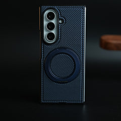 Carbon Fiber Texture Case for Samsung Galaxy Z Fold 8 Ultra | Rotating Metal Ring Stand Protective Cover