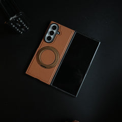 Carbon Fiber Texture Case for Samsung Galaxy Z Fold 8 Ultra | Rotating Metal Ring Stand Protective Cover
