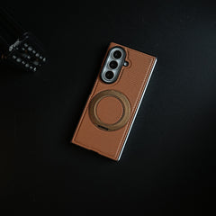 Carbon Fiber Texture Case for Samsung Galaxy Z Fold 8 Ultra | Rotating Metal Ring Stand Protective Cover