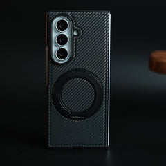 Carbon Fiber Texture Case for Samsung Galaxy Z Fold 8 Ultra | Rotating Metal Ring Stand Protective Cover