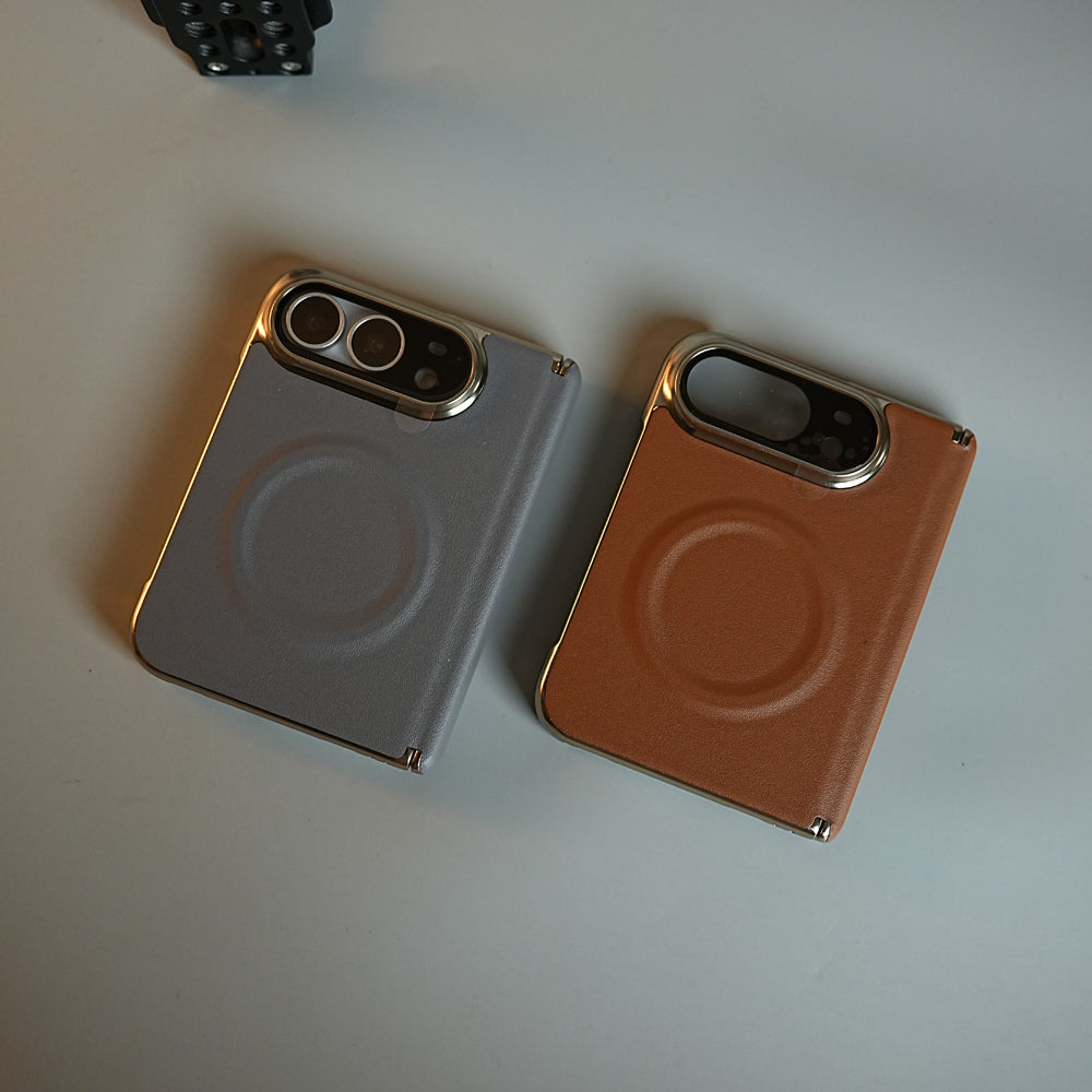 Premium Leather Texture MagSafe Case for iPhone Duo with Camera Glass & Hinge Protection