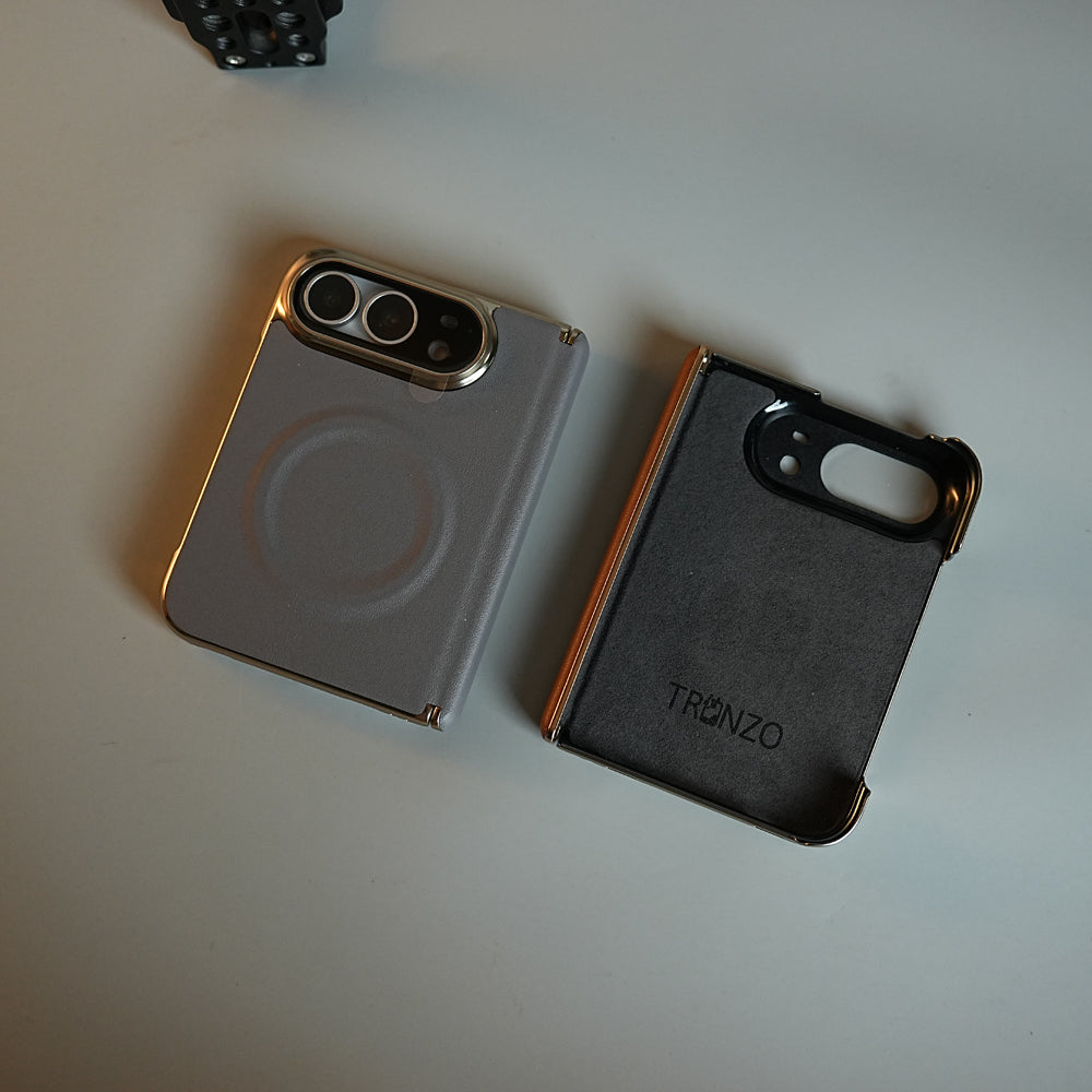 Premium Leather Texture MagSafe Case for iPhone Duo with Camera Glass & Hinge Protection