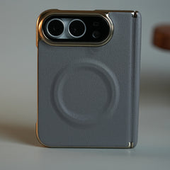 Premium Leather Texture MagSafe Case for iPhone Duo with Camera Glass & Hinge Protection