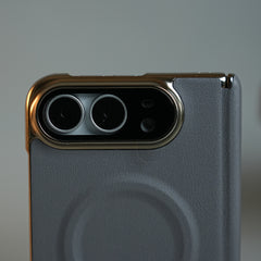 Premium Leather Texture MagSafe Case for iPhone Duo with Camera Glass & Hinge Protection