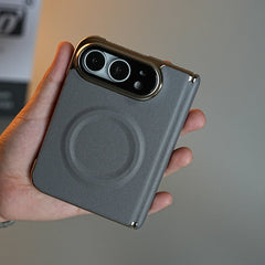 Premium Leather Texture MagSafe Case for iPhone Duo with Camera Glass & Hinge Protection