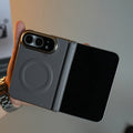 Premium Leather Texture MagSafe Case for iPhone Duo with Camera Glass & Hinge Protection