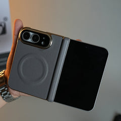 Premium Leather Texture MagSafe Case for iPhone Duo with Camera Glass & Hinge Protection