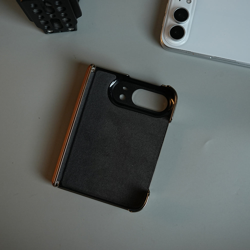 Premium Leather Texture MagSafe Case for iPhone Duo with Camera Glass & Hinge Protection