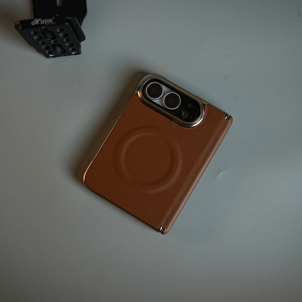 Premium Leather Texture MagSafe Case for iPhone Duo with Camera Glass & Hinge Protection