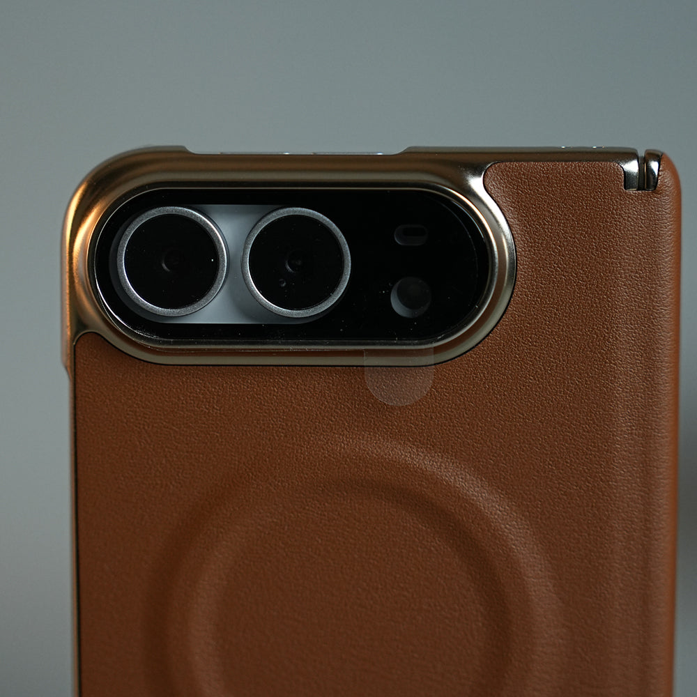 Premium Leather Texture MagSafe Case for iPhone Duo with Camera Glass & Hinge Protection