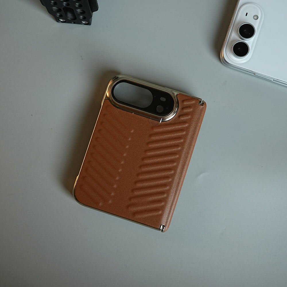 Chevron Ribbed Leather-Texture Case for iPhone Duo with Camera Glass & Hinge Protection