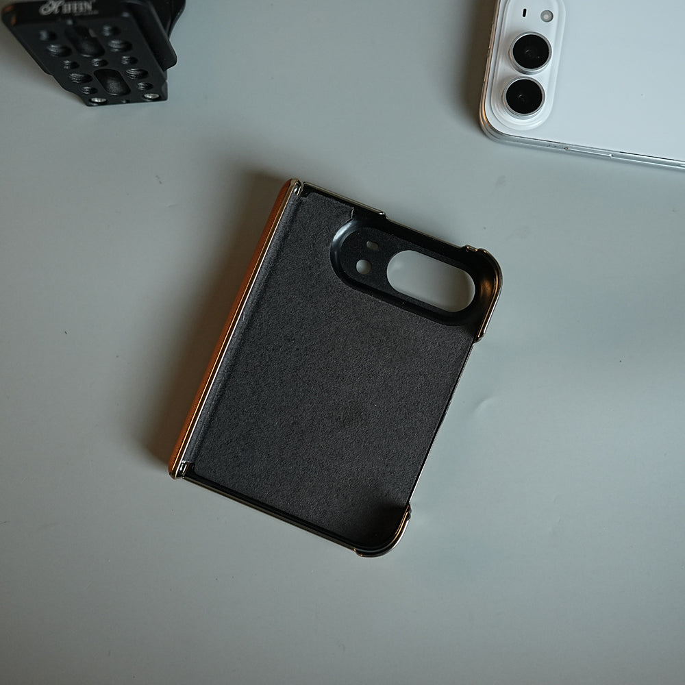 Chevron Ribbed Leather-Texture Case for iPhone Duo with Camera Glass & Hinge Protection