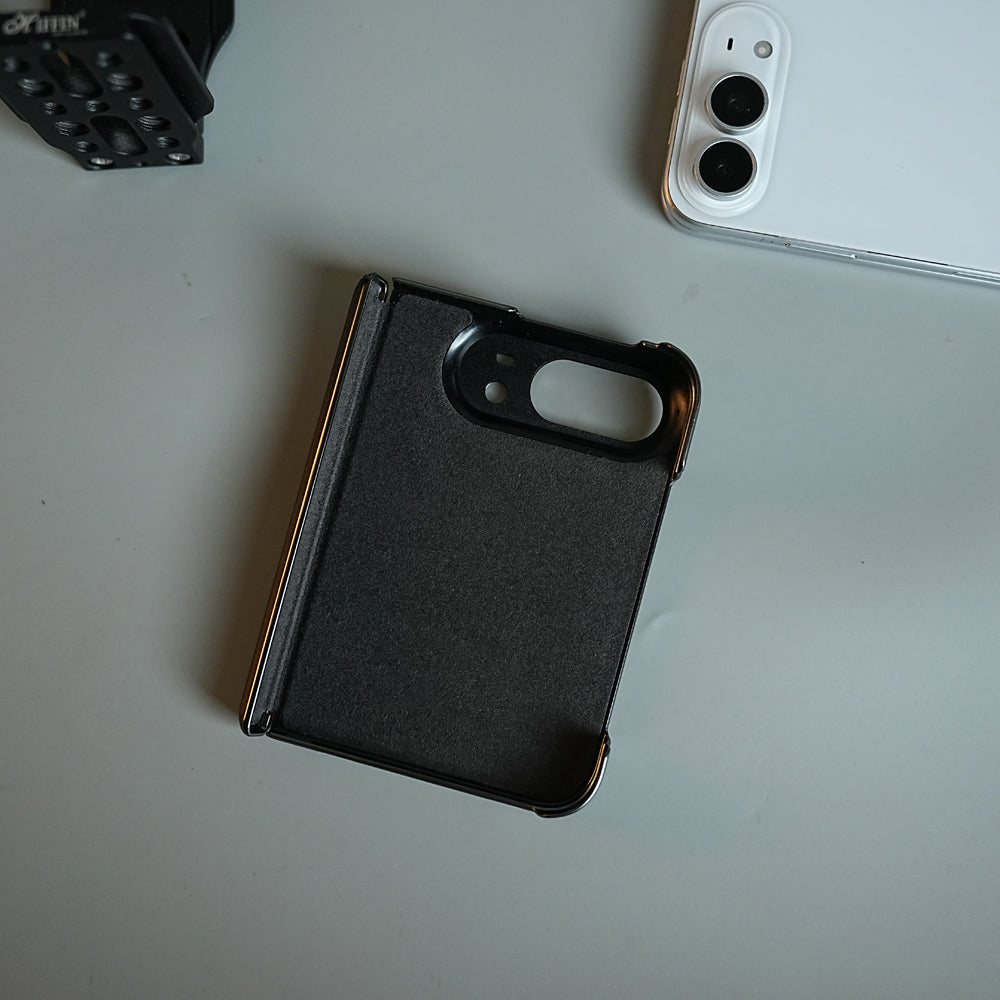 Chevron Ribbed Leather-Texture Case for iPhone Duo with Camera Glass & Hinge Protection