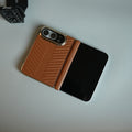 Chevron Ribbed Leather-Texture Case for iPhone Duo with Camera Glass & Hinge Protection