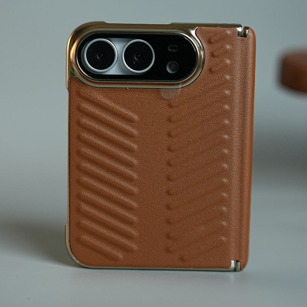Chevron Ribbed Leather-Texture Case for iPhone Duo with Camera Glass & Hinge Protection