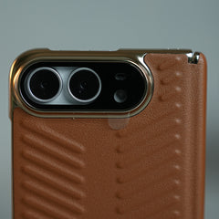 Chevron Ribbed Leather-Texture Case for iPhone Duo with Camera Glass & Hinge Protection