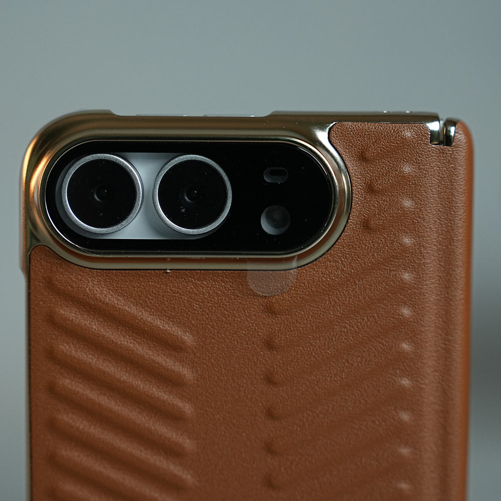Chevron Ribbed Leather-Texture Case for iPhone Duo with Camera Glass & Hinge Protection