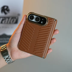 Chevron Ribbed Leather-Texture Case for iPhone Duo with Camera Glass & Hinge Protection