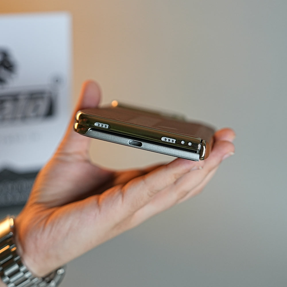 Chevron Ribbed Leather-Texture Case for iPhone Duo with Camera Glass & Hinge Protection