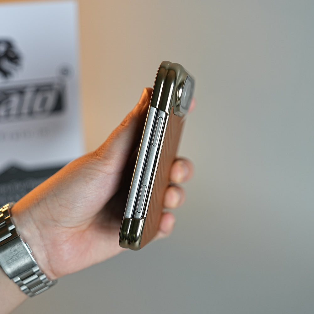 Chevron Ribbed Leather-Texture Case for iPhone Duo with Camera Glass & Hinge Protection