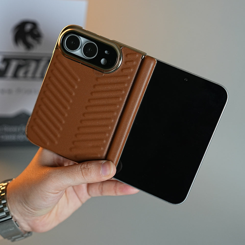 Chevron Ribbed Leather-Texture Case for iPhone Duo with Camera Glass & Hinge Protection